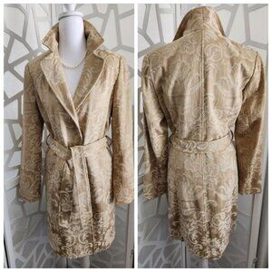 Vintage Beige/Tan Brocade Belted Trench Coat perfect for Fall & Spring